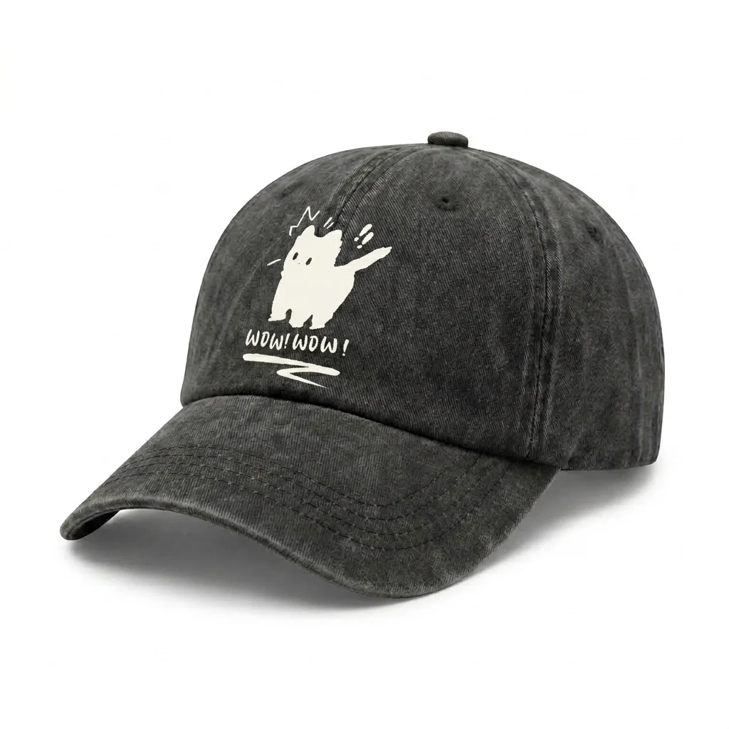 Funny Cat Woof Woof Quote Graphic Vintage Washed Baseball Cap, Adjustable Unisex Dad Hat for Men and Women