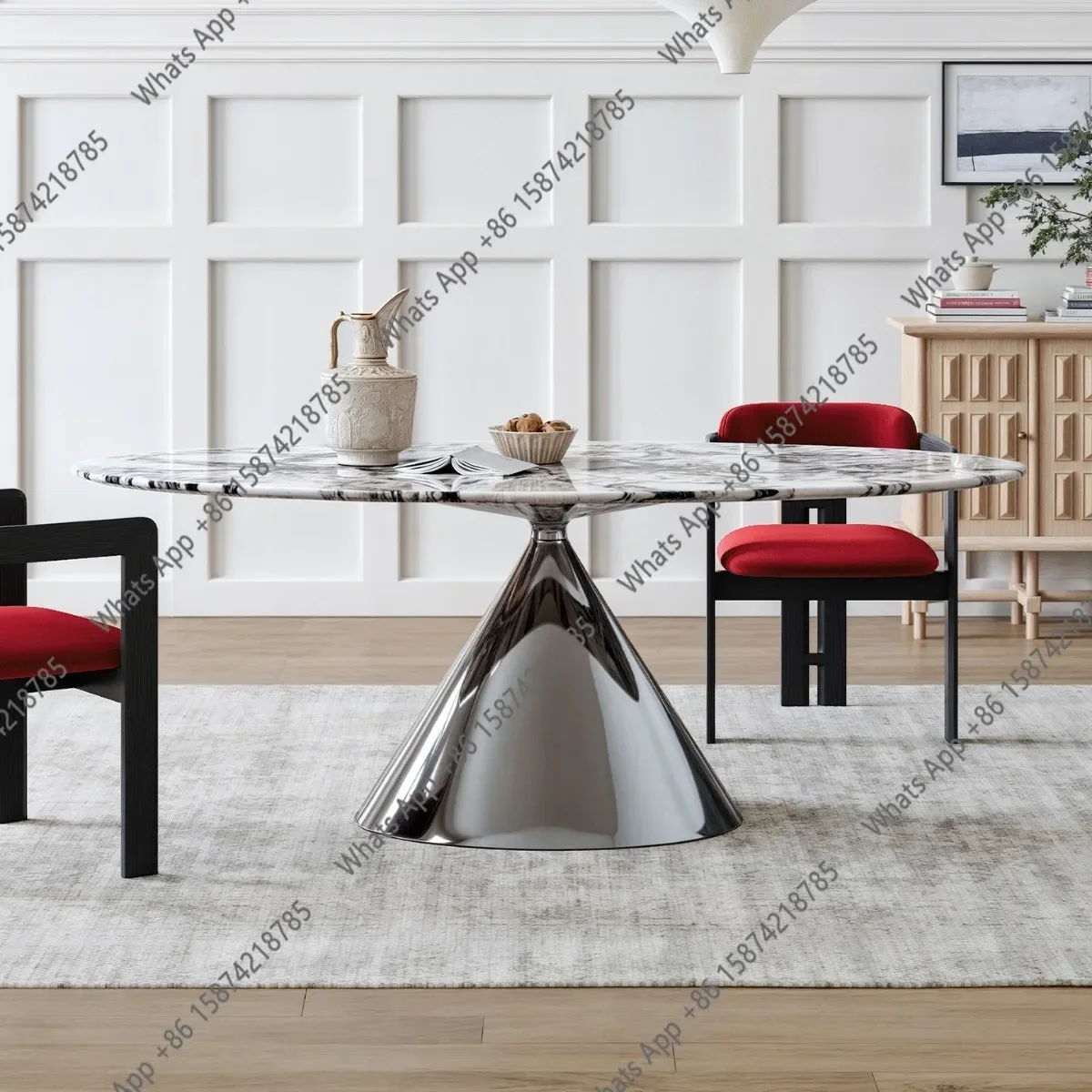 T-Y X Dining Table High-end Marble Dining Table Italian Light Luxury Stainless Steel Oval Dining Table Designer