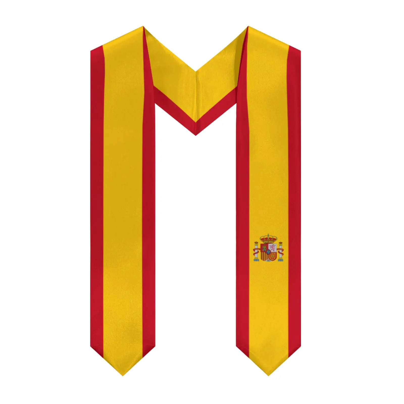 

2025 Spain Flag V-neck Graduation Stole Shawl Sash Honor For Study Aboard International Students