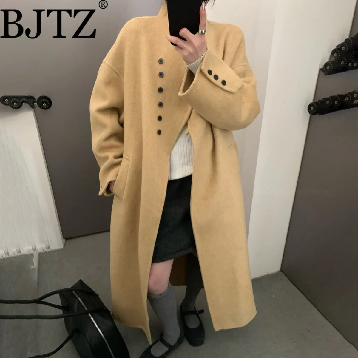 

BJTZ Winter 2025 Women's Single-Breasted Stand Collar Wool Coat Luxe Comfortable Elegant Minimalist Premium Casual Outerwear