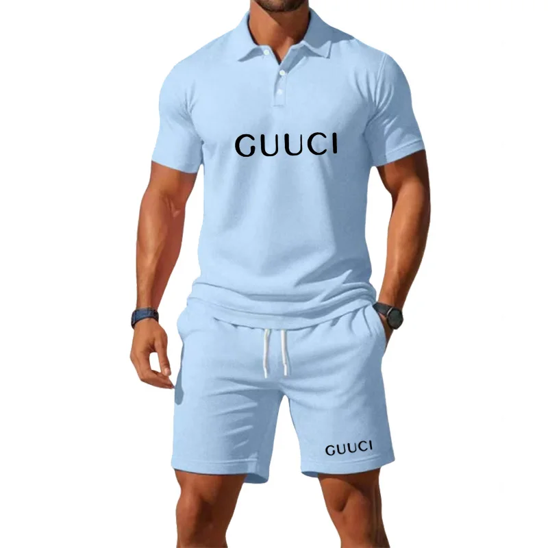 

Men's summer suit T-shirt top - two-piece set, including shorts, with a slim fit design, for a casual daily look