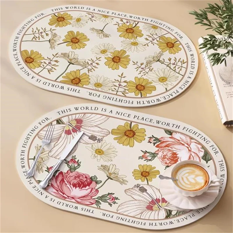 

Daisy flower 30x45cm PU Placemat for leather oval shaped oil resistant and waterproof high-end insulation household table mat