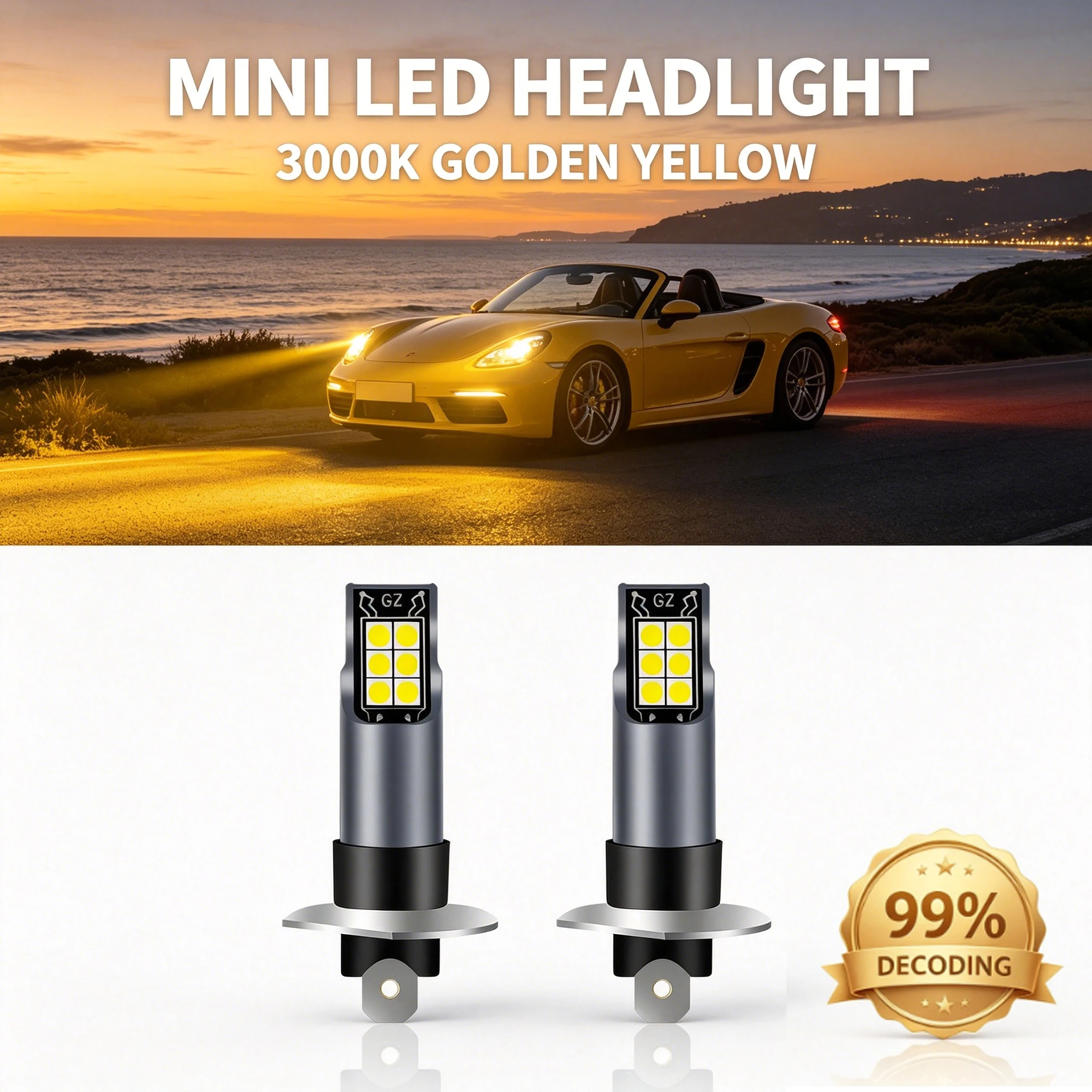 

2Pcs Car Fog Light LED Bulb 3000K Yellow Lamp Canbus LED H8 H9 H11 High Bright H1 H3 H4 H7 9005 HB3 9006 HB4 880 881 5202 PSX24W