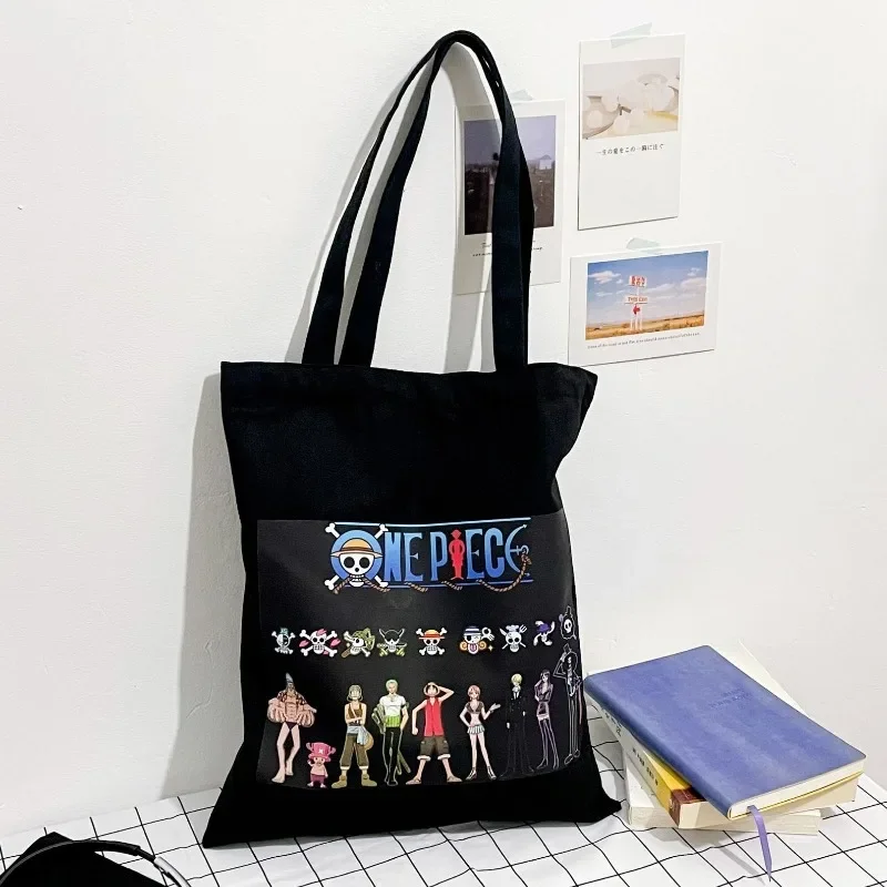 One Piece  Luffy Shoulder Bag Canvas Tote Cartoon Anime Commuter Book Stationery Storage Bags Women Large Capacity Shopping Bag