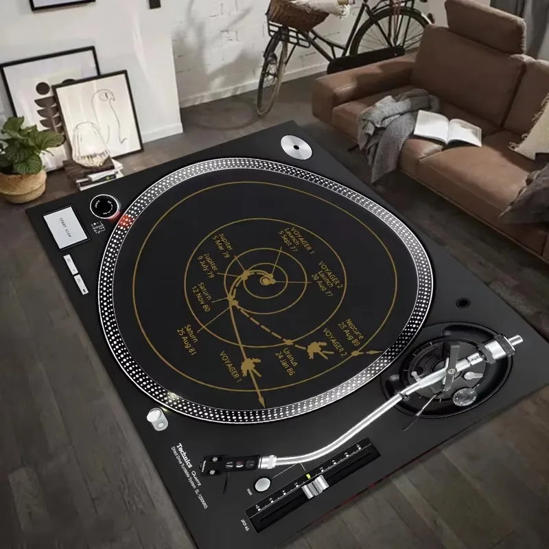 Turntable Record Player Pattern Floor Rug Soft Flannel Carpet Non Slip Mat for Bedroom Living Room Home Decor Indoor Floor Mat