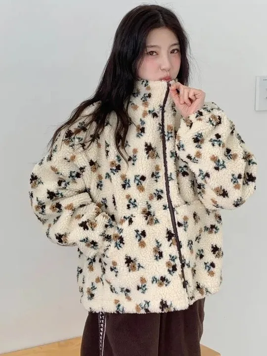 韓国風冬服ファションアンチエイジング花柄コットンジャケット女性用レトロラムファールーズ万能スウェットジャケットコットンC...