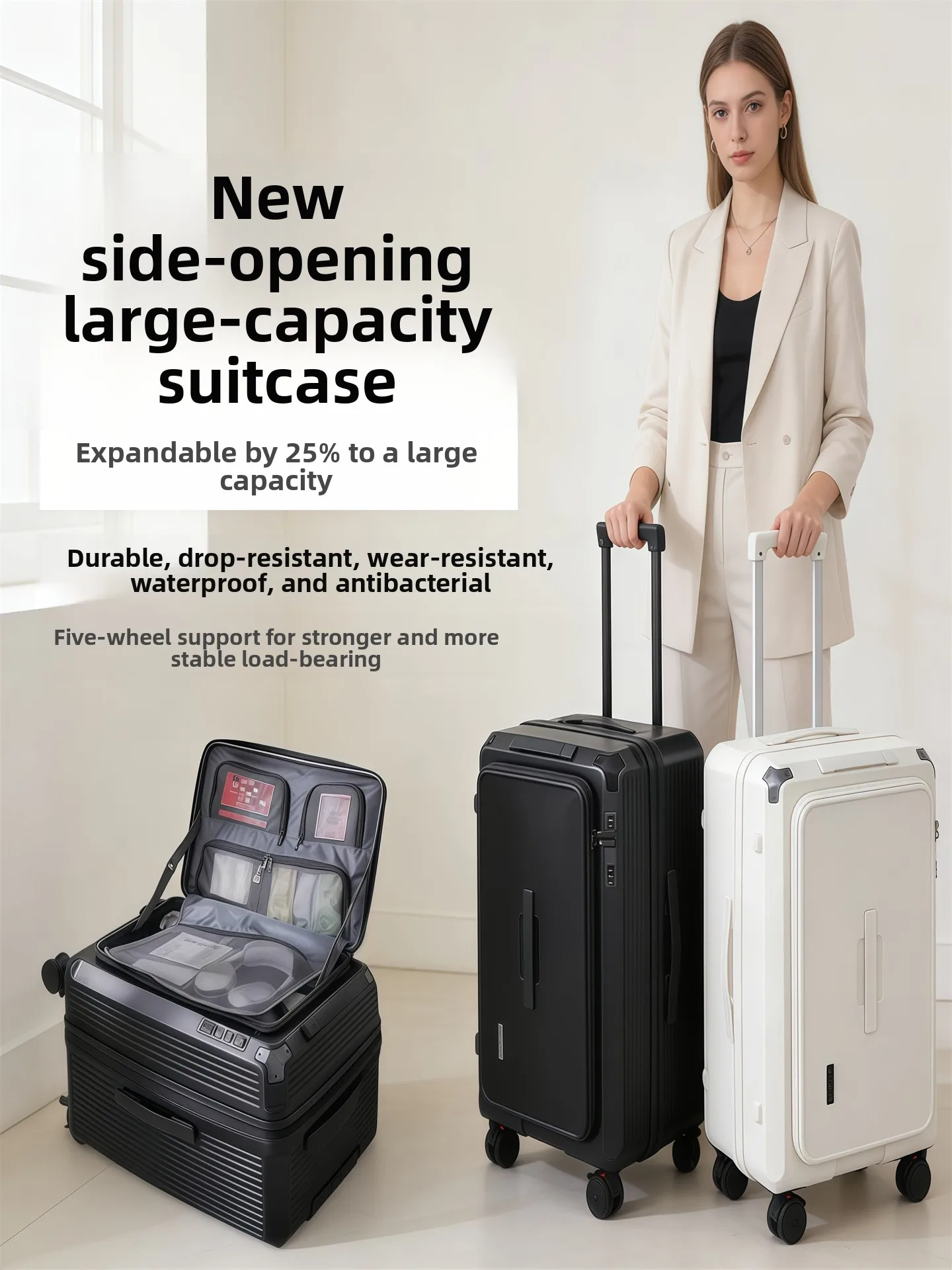 

28-дюймовый расширяемый чемодан на пяти колесах с боковым открытием, глубоким отсеком для багажа, ручкой 32 дюйма, взрывозащищенный, большой вместимости