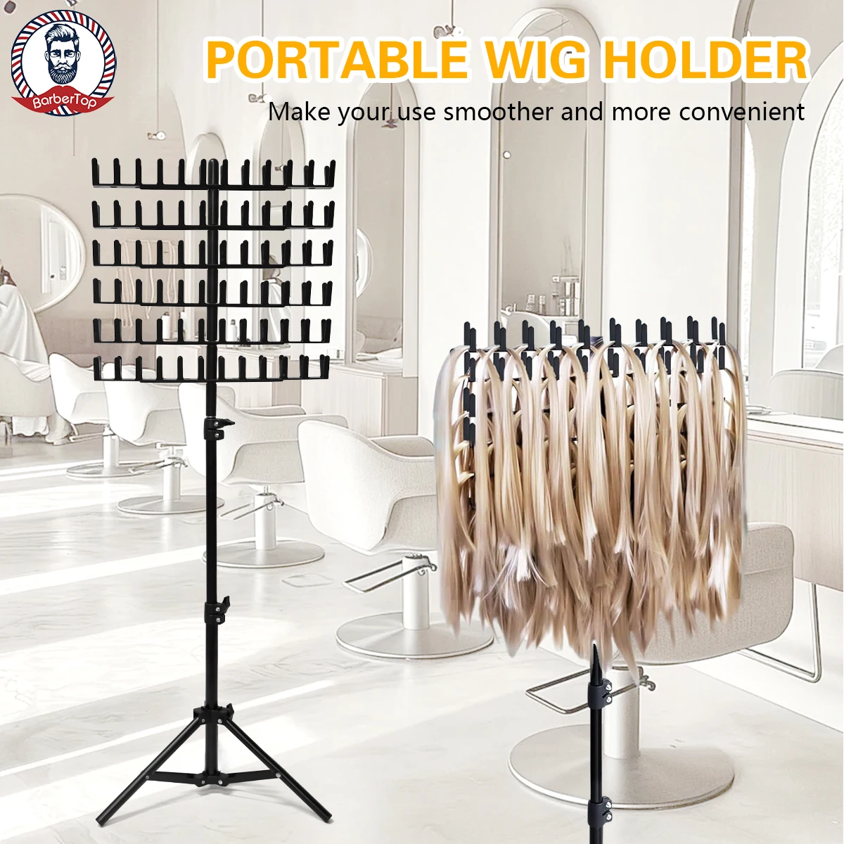 Stylish Salon Hairdressing Studio Fake Hair Weaving Stand Lightweight Adjustable Stainless Steel Hairpiece Storage Rack Stylists