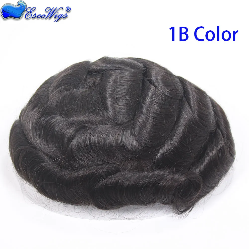 

Природный парик для мужчин, кусок человеческих волос, прочная тонкая моноблок, сменная система, волнистый черный, 1B, 8x10 дюймов