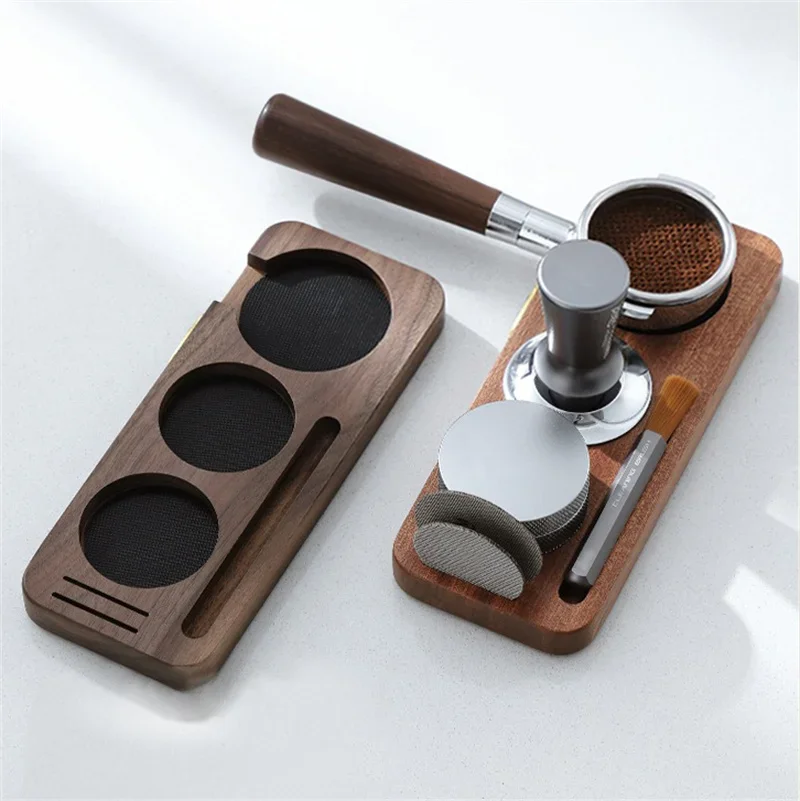 

51/58mm Coffee Tamper Mat Station Stand Portafilter Holder Walnut Wood Coffee brush Filter Storage base Espresso Accessories