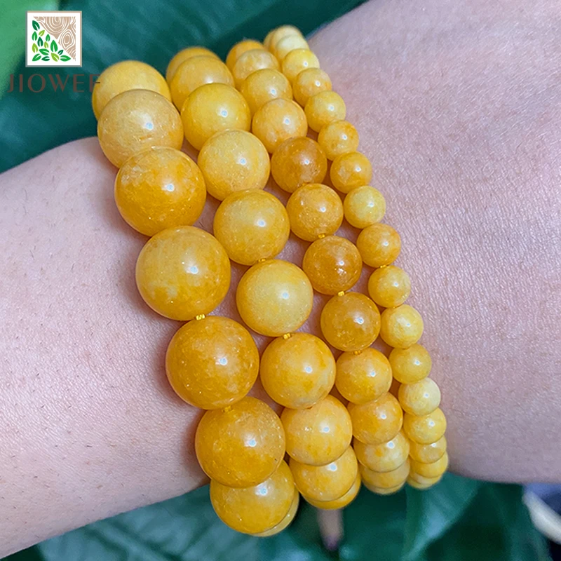 Natural Stone Yellow Chalcedony Jasper Round Beads Diy Charms Bracelet Necklace for Fashion Jewelry Making 15\