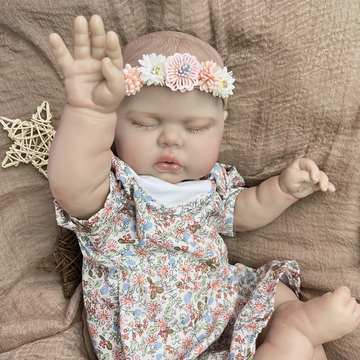 Poupée Reborn BZDOLL réaliste de 50 cm (20 pouces) en vinyle souple avec robe à imprimé floral et veines visibles, jouet pour bébé princesse