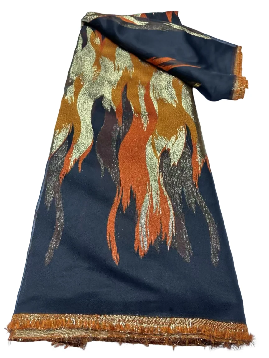 

Оптовая продажа, нигерийская парчовая кружевная ткань 2025, высококачественная африканская жаккардовая позолоченная кружевная ткань для шитья, роскошное вечернее платье миди