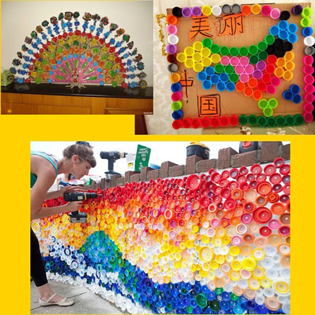 

200Pcs Colorful Bottle Caps Plastic Decorative DIY Craft Materials for Kids Home Education Art and Kindergarten