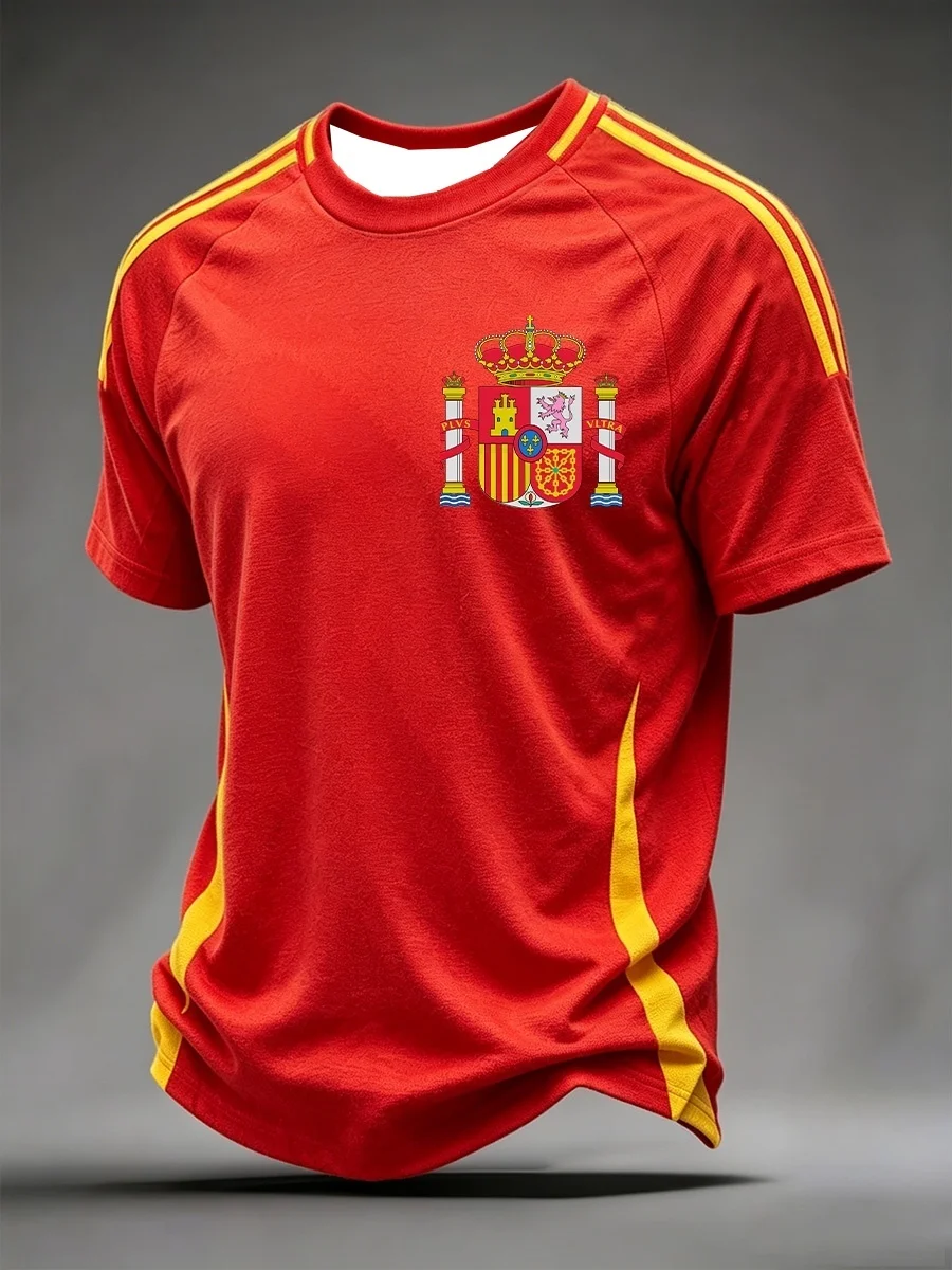 Spain 2026 Commemorative National Team Championship Football Jersey, Fan Friendly 3D Quick Drying Sports Casual T-shirt for Men