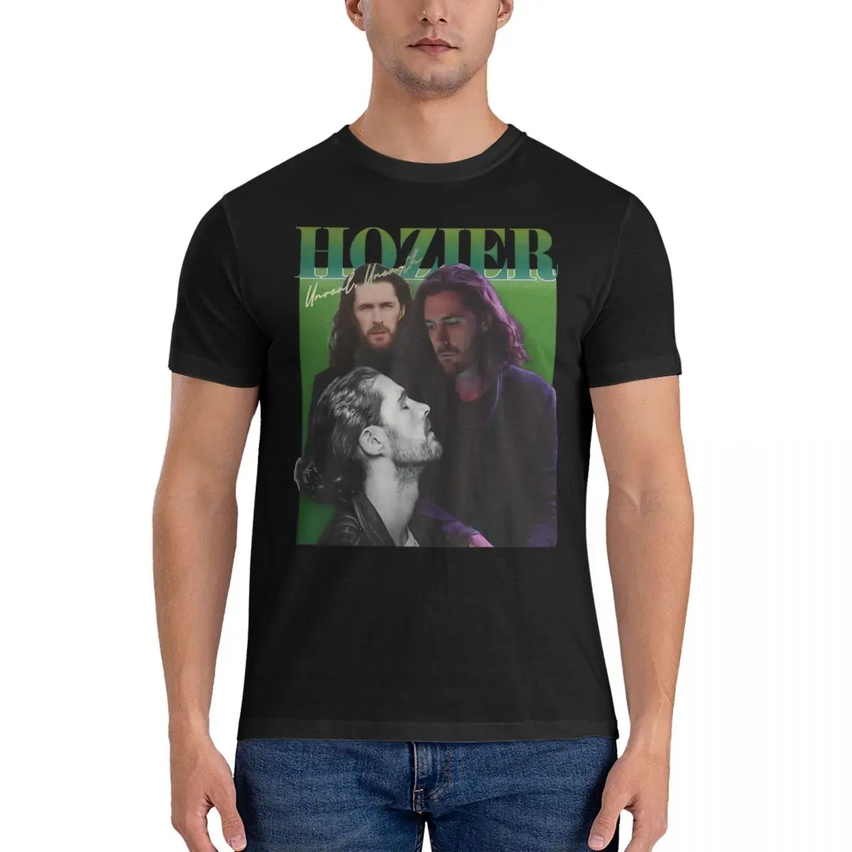 เสื้อยืดผู้ชายสีเขียวแปลกใหม่เสื้อยืดผ้าฝ้ายแท้แขนสั้นเสื้อ Hozier เสื้อเสื้อยืดคอกลมเสื้อ4XL 5XL