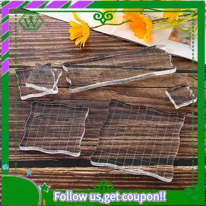 ABIK-14 Pieces Clear Stamp Blocks, Acrylic Stamping Blocks Tools Set With Grid For Scrapbooking Crafts, Cards, Schedule Book