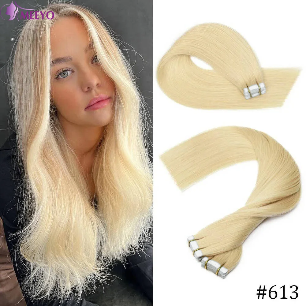 

Tape in Blonde Human Hair Extensions Straight Invisible Seamless Brazilian Remy 100% Human Hair 20Pcs/Pack Color #613 Tape Ins