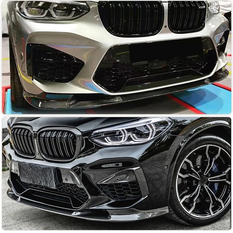 Car Front Bumper Lip Spoiler Splitters for BMW X3 M F97 X4 M F98 2019-2021 Front Lip Chin Apron Guard Body Kit Carbon Fiber