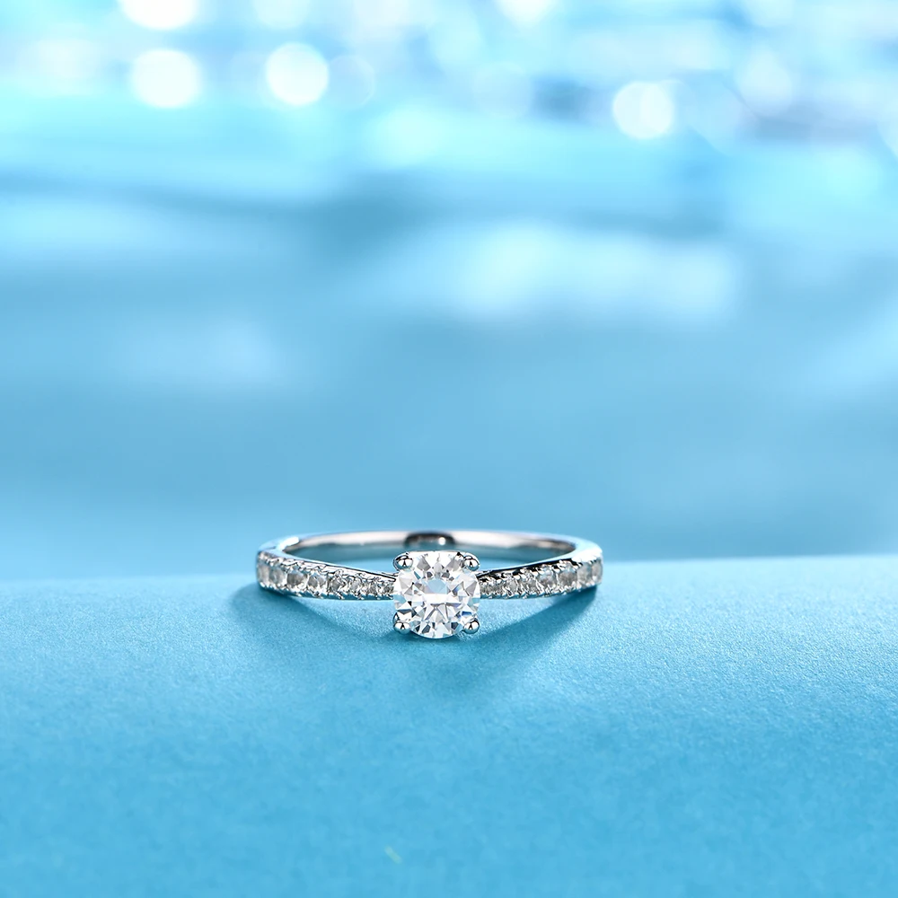 ATTAGEMS 0.5ct 5.0mm D Color Round Rhodium Plating 925 Silver Moissanite Ring Diamond Test Passed Jewelry Woman Girlfriend Gift
