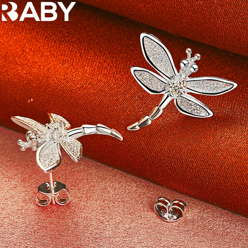 

URBABY 925 Sterling Silver AAA Zricon Dragonfly Stud Earrings For Women Wedding Engagement Banquet Party Gifts Fashion Jewelry