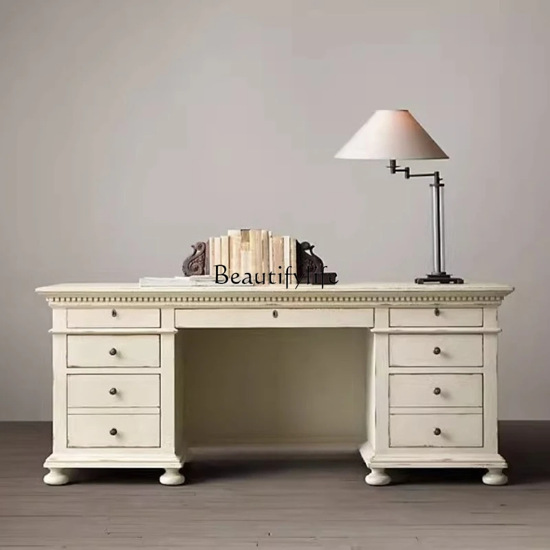 

American Country Solid Wood Oak Computer Desk European Style Office Desk