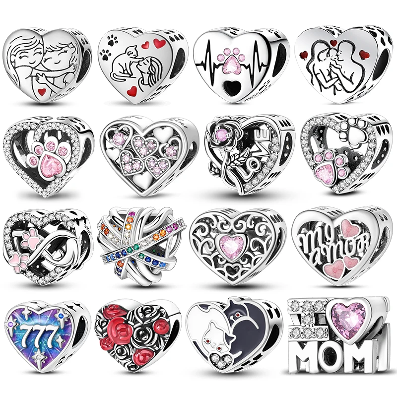 Herzförmige Charm-Perlen, heiß begehrt, 925er Sterlingsilber, passend für 3-mm-Armbänder, Armreifen und Halsketten, für Damen, luxuriöser Schmuck, DIY, edle Geschenke