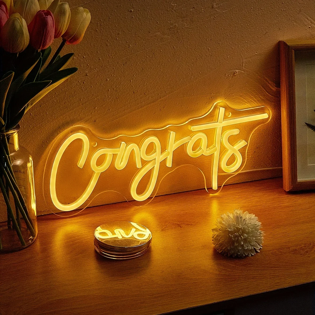 Congrats Neon Sign Wall Art Decoration LED Neon Sign for Congratulations Graduation Wedding Ceremony Birthday Party