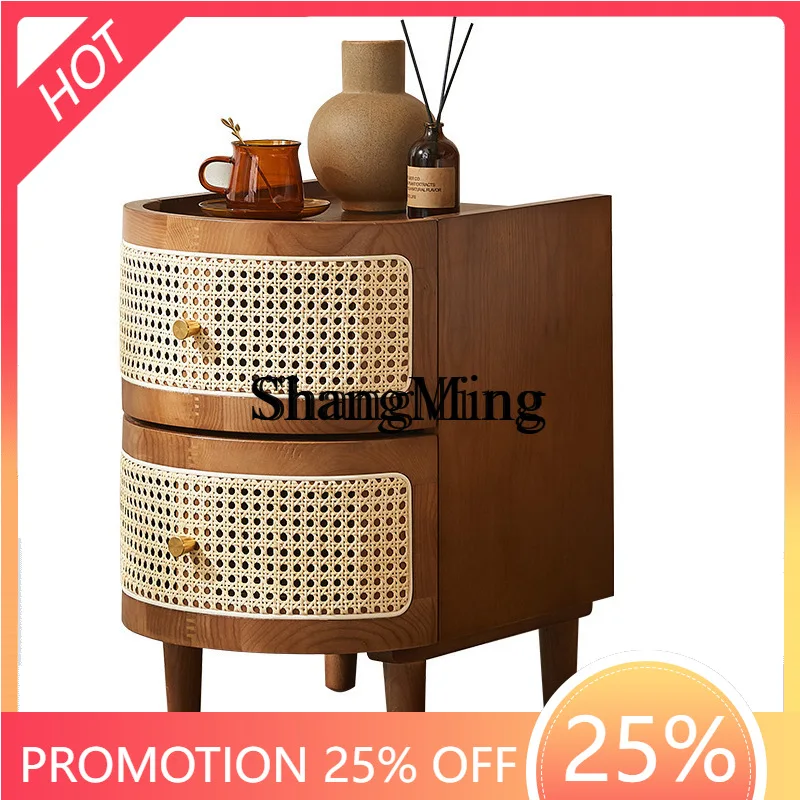 

ZYY exquisite advanced solid wood rattan bedside table, simple side few small drawers bedside table