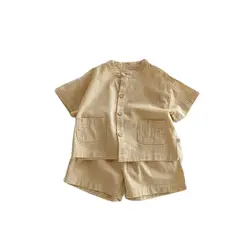 2pcs Summer Thin Short Sleeve T-shirt and Shorts Set Small Stand Collar Cool Toddler Boys Baby Girls Casual Beach Suits