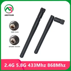 1PCS 2.4G 5.8G Dual Band 433Mhz 868Mhz GSM Lora Whip Antenna Omni WiFi 5DBI Rubber Duck Router Antennas With SMA