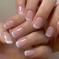 24Pcs Fashion French Style False Nails With Jelly Nail Glue Simple Removable Wearable Nature Artificial Press On Nail Tip Supply