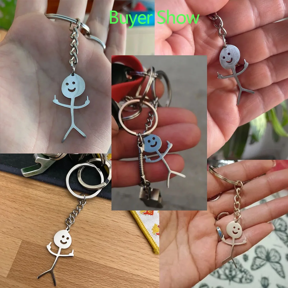 COOLTIME Middle Finger Keychain Stainless Steel Funny Rude Gesture Mini Figure Bag Car Keyring Gift for Friends Prank