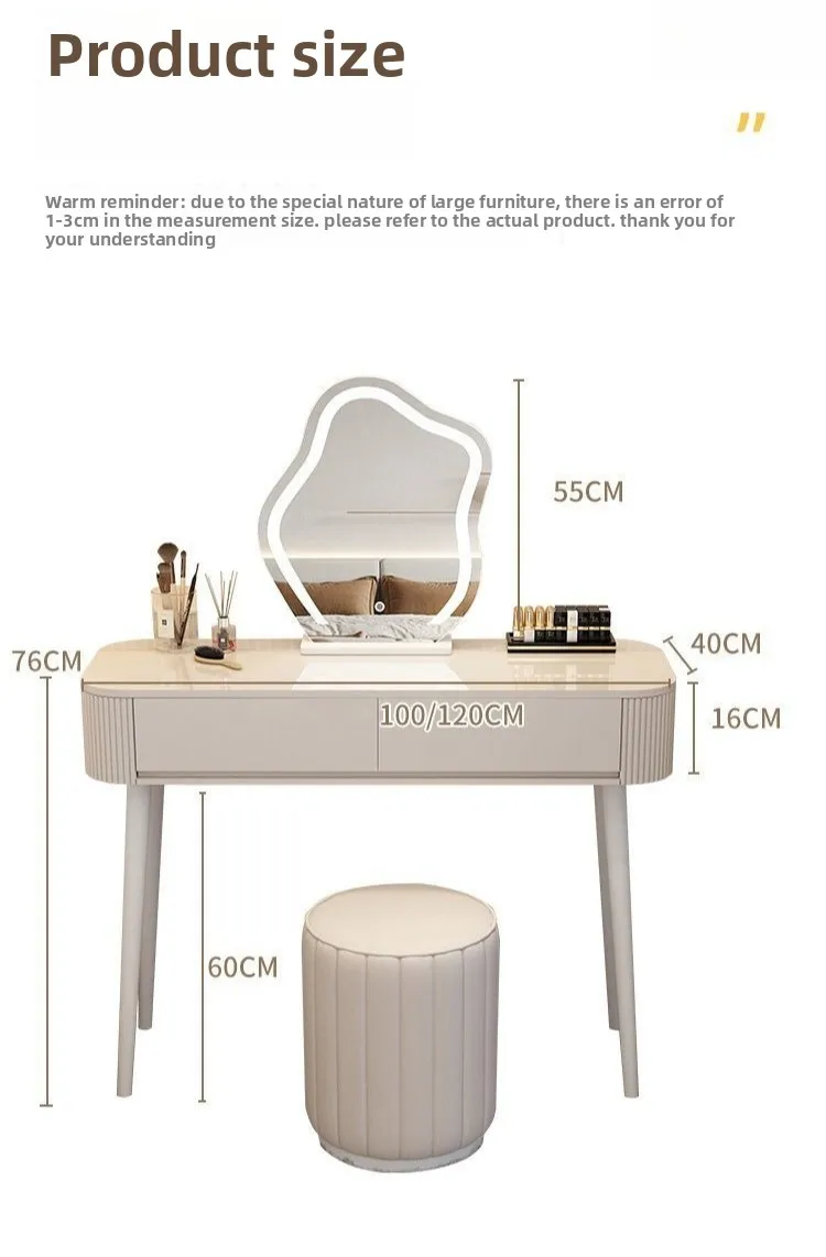 The bedroom is a simple and modern small apartment dressing table, light luxury wabi-sabi cream style dressing table