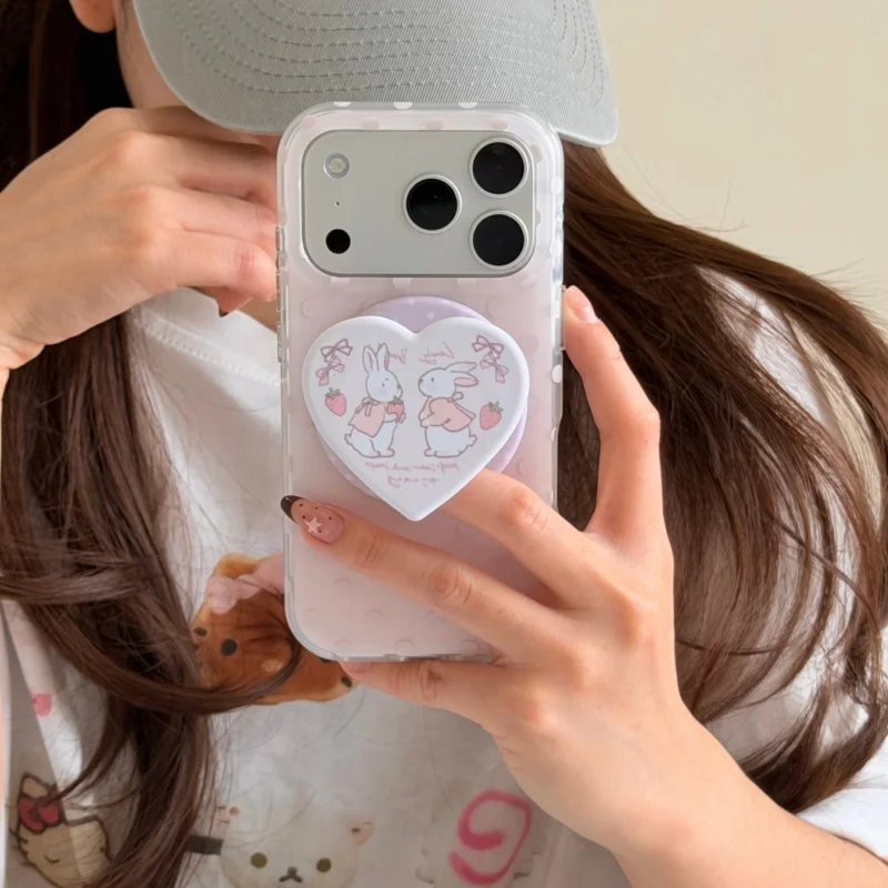 

Cute Pink Polka Dot Magnetic Phone Case For iPhone 17 Pro 16 15 Pro Max 14 Pro Cover with Rabbit Stand Shockproof Cases Cute Cov