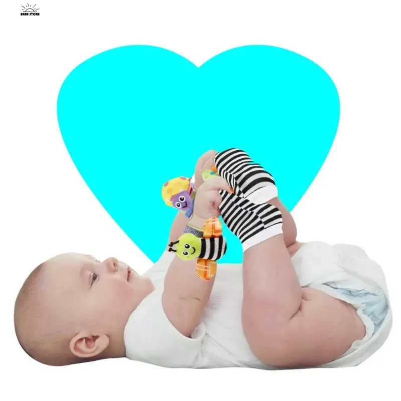 Baby Infant Rattle Socks Wrist band Toys Insect Cartoon Animal Comforting Plush Toy 3-6 to 12 Months Girl Boy Learning Toy