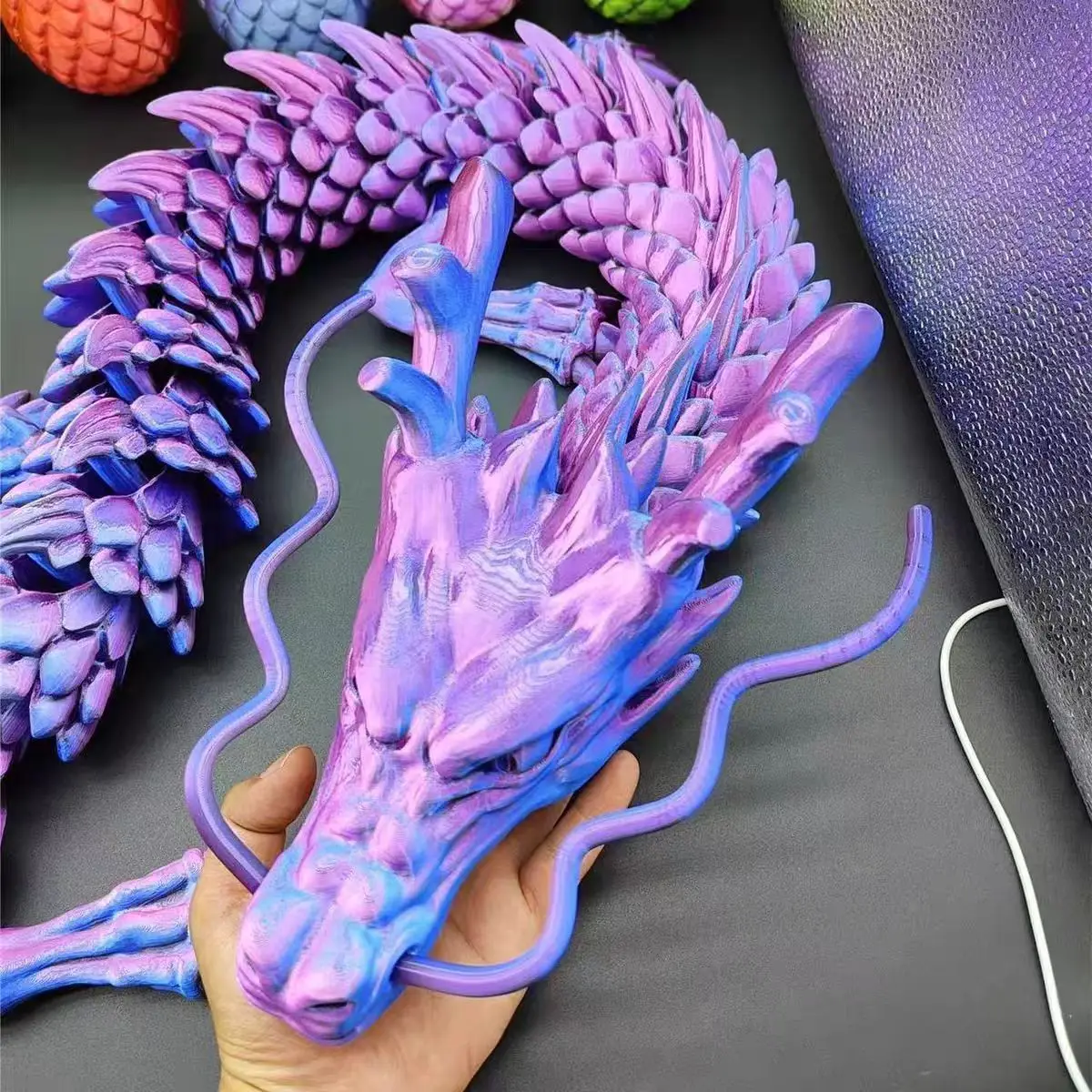 New 3D printed Chinese dragon figurine, 90CM giant dragon joint movable creative toy, black and gold figurine gift