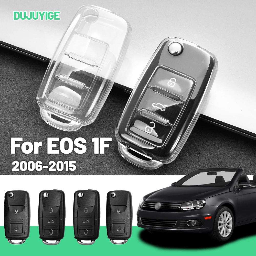 Clear TPU Car Key Case For VW EOS 1F 2006-2015 Key Fob Cover Protector Shell Auto Accessories 2007 2008 2009 2010 2011 2012 2013