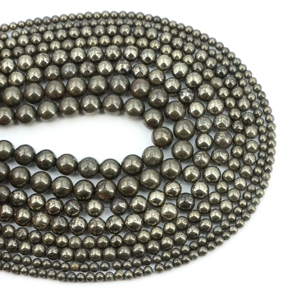 Natural Iron Pyrite Loose Spacer Bead 4/6/8/10mm Round Gem Bead for DIY Bracelet Charms Jewelry Making Accessories Wholesale - view 5
