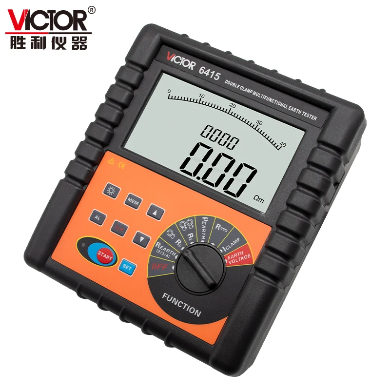 Victor 6415 Digital Double Clamp Multifunction Earth Resistance Meters 30Kohm 2000 Groups Clamp Size 68mm AC 600a DC 9V RS232