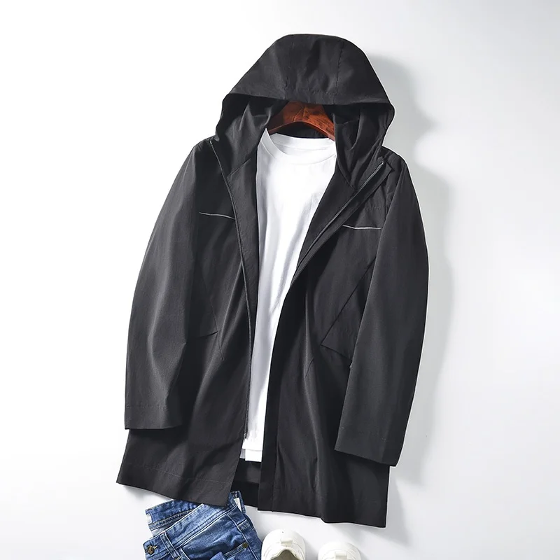 

Waterproof Windproof Breathable Men's Hooded Jaet Autumn Sle Lightweight Faionable Urban Long Sve Coat Outerwear