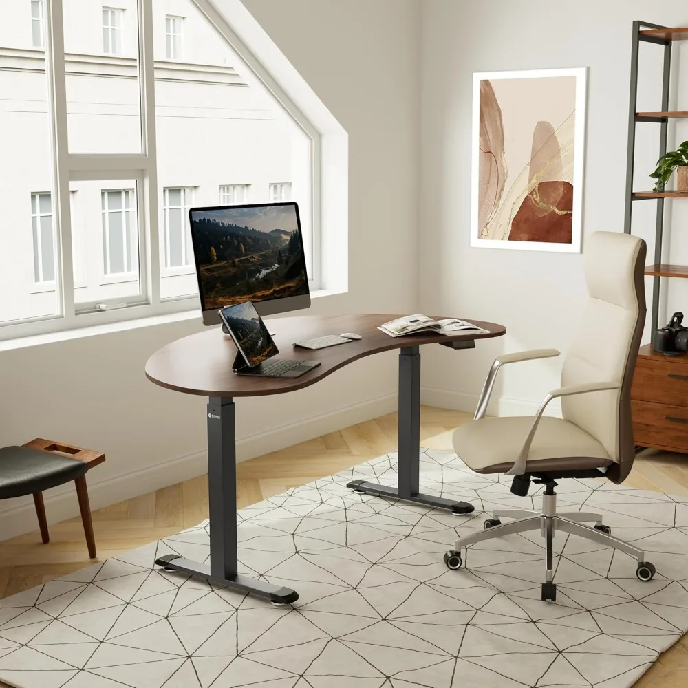 70 Inch Electric Standing Computer Desk, Height Adjustable Sit Stand Up Desk, Cashew-Shaped Computer Workstations