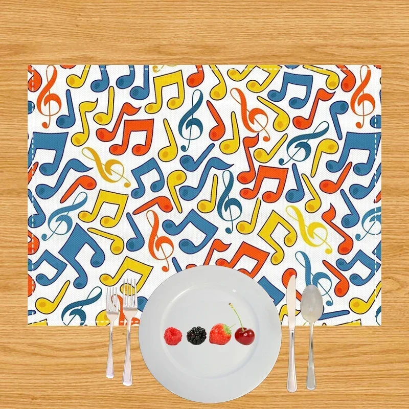 Fashion Music Note Print Table Mats for Kitchen Dinner Linen Coasters Coffee Tea Cup Pads Dish Placemat