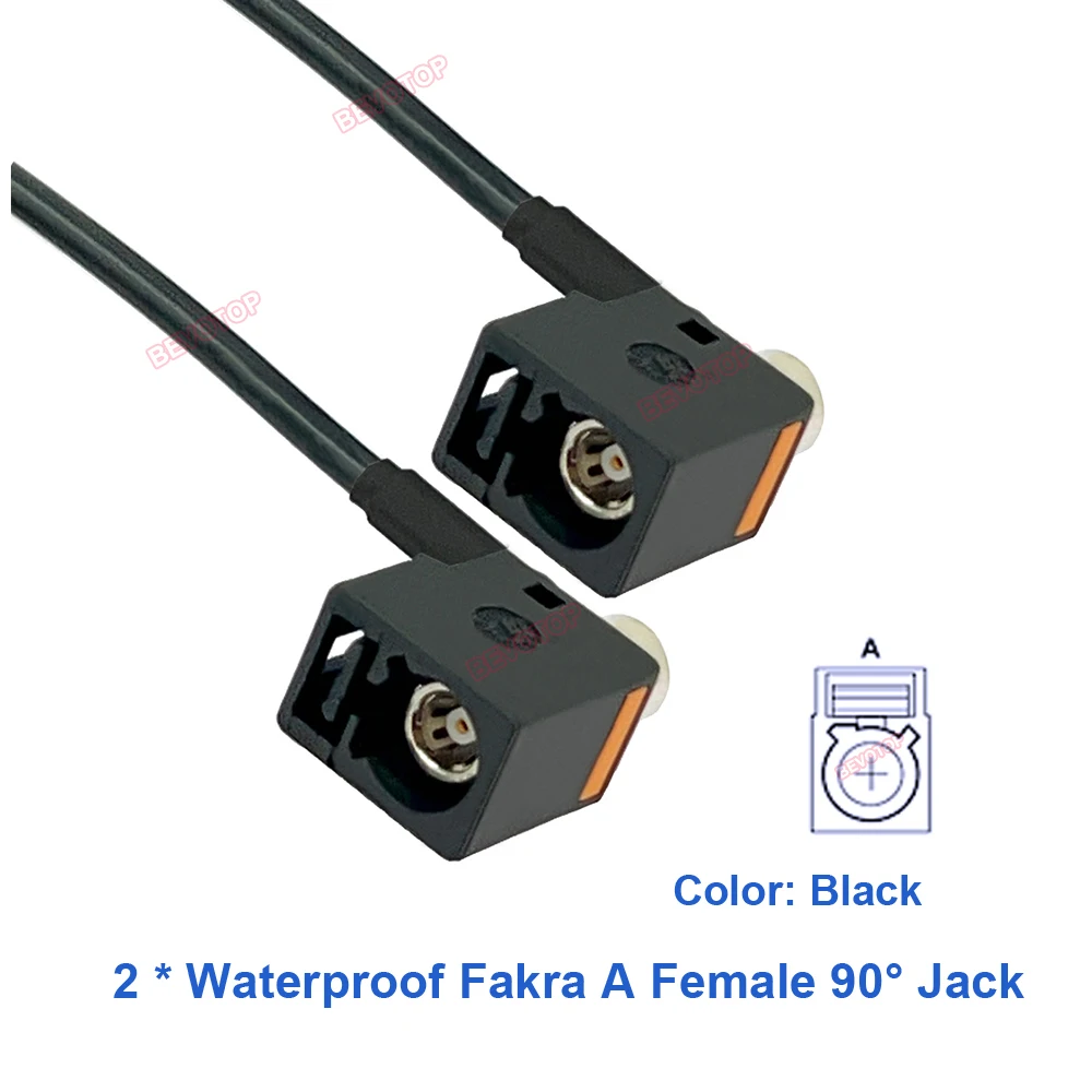 1PCS Waterproof Fakra Black Code A Female Right Angle R/A 90° to R/A 90° Jack Fakra Jumper RG174 Cable BEVOTOP Auto Cable