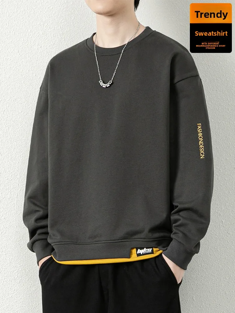 Loose Casual Long Sleeve Men's Hoodie Fashionable Spring Autumn Versatile Cool Brand Polyester Fabric Classic round Neck