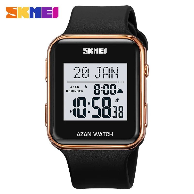 SKMEI Muslim Digital Watch For Men Women Pilgrimage Time Reminder Qibla Direction Function Wristwatch Led Light Display Watches