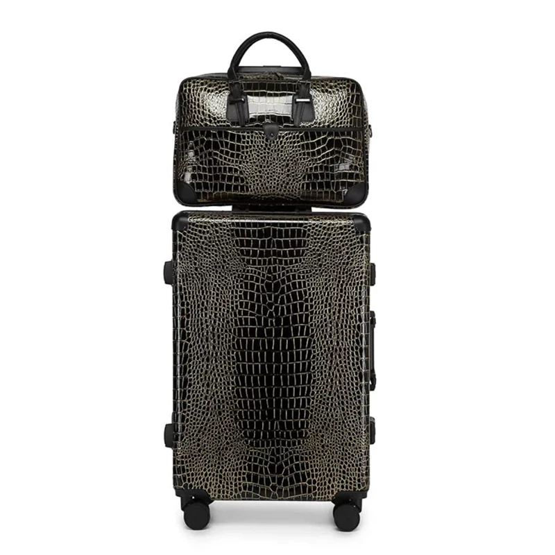 Ensemble de bagages à cadre en aluminium imprimé crocodile pour hommes, sacs de voyage de cabine, chariot d'affaires de grande capacité, valise avec sac à main, nouveau