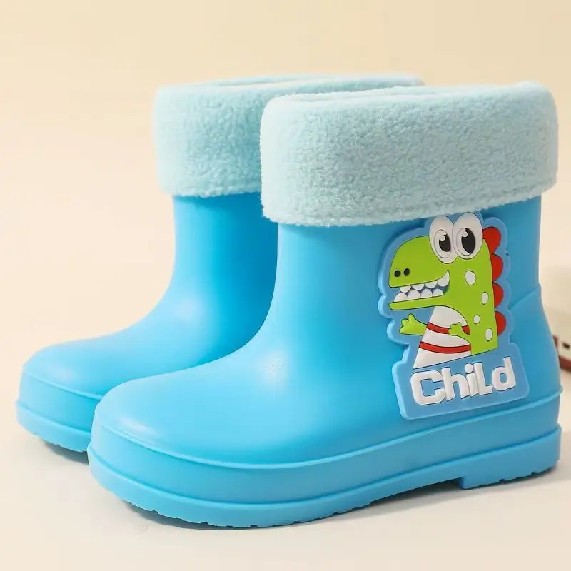 New Children's High Top Rain Boots Boys And Girls Thick Sole Non Slip Slip-On Detachable Cotton Cover Lightweight Water Shoe