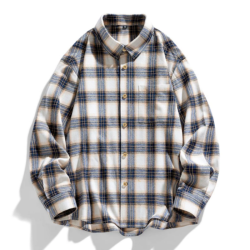 TFETTERS Brand Autumn New Plaid Shirts Mens Minimalist Basics Baggy Casual Man Shirts Long Sleeve Fashion Clothes for Teenagers