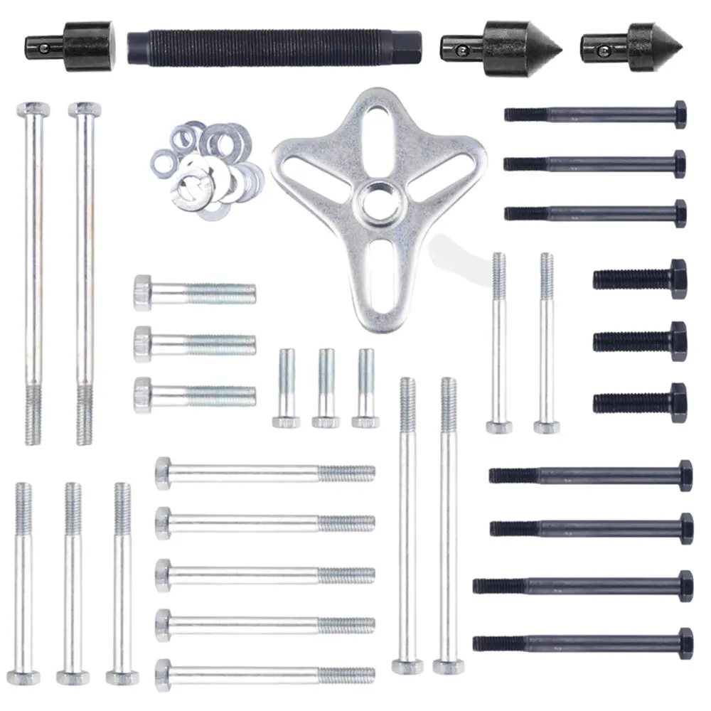 Kit d'outils Podofo 46 pièces pour équilibrage harmonique et démontage de volant, comprenant 14 écrous noircis et 20 fixations zinguées, extracteur universel de volant moteur, ensemble de pièces de rechange pour moteur de voiture, vilebrequin, engrenage, équipement de réparation et d'entretien mécanique en garage